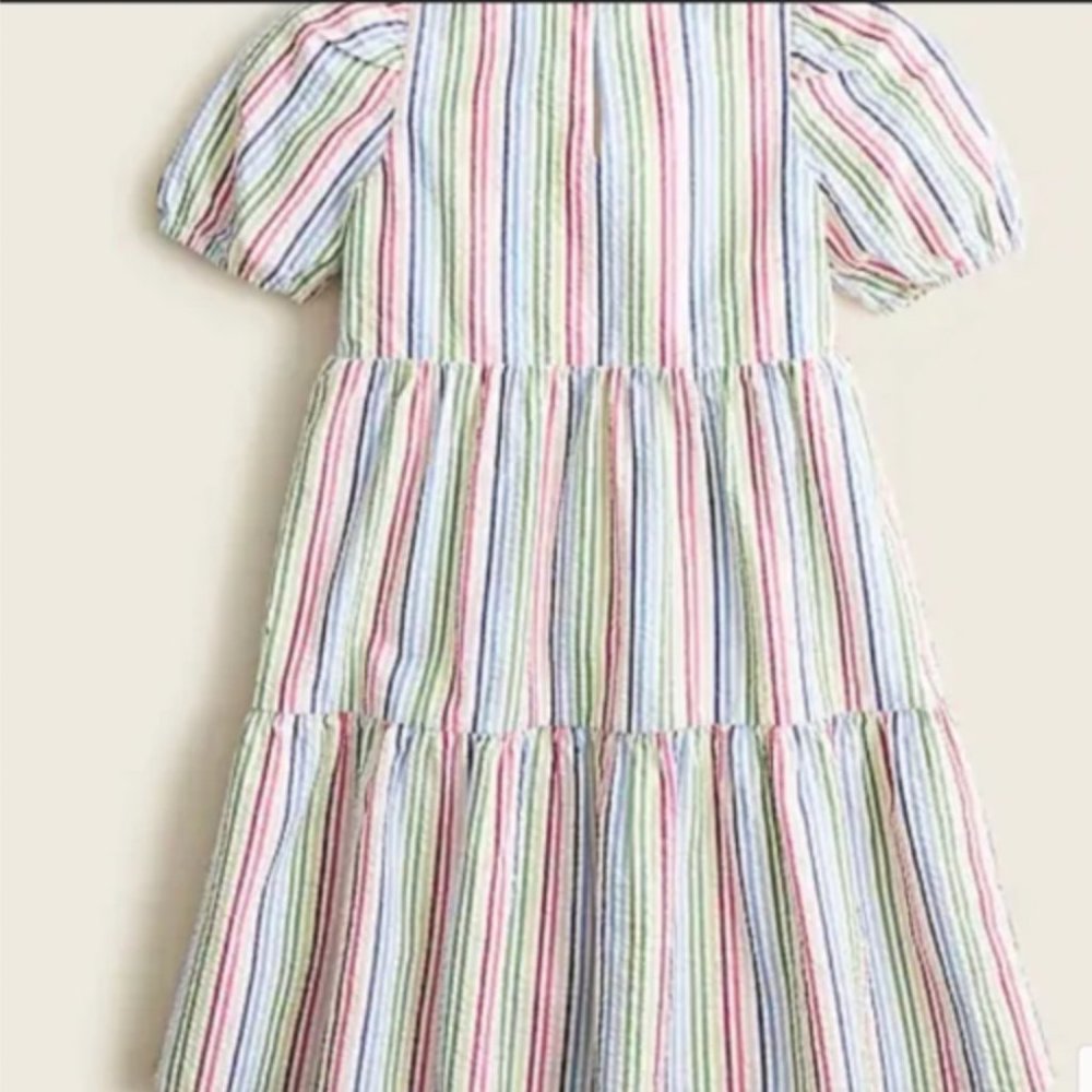 Crewcuts Girls' Puff-Sleeve Dress in Rainbow Seersucker - Size 5 🌈